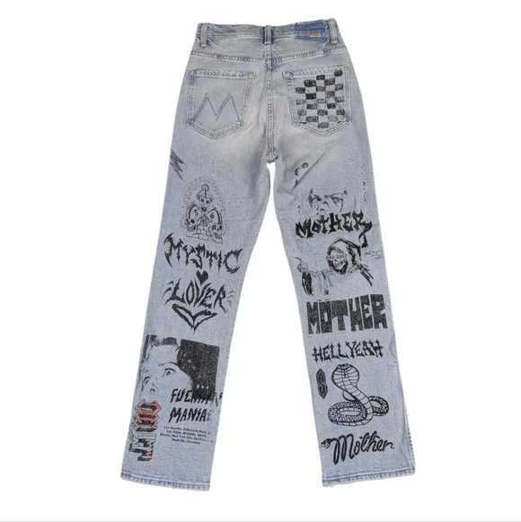 MOTHER Tippy Top Frisky Ankle Metal Master Graphic High Rise Punk Size 26 J1828 - Picture 6 of 11